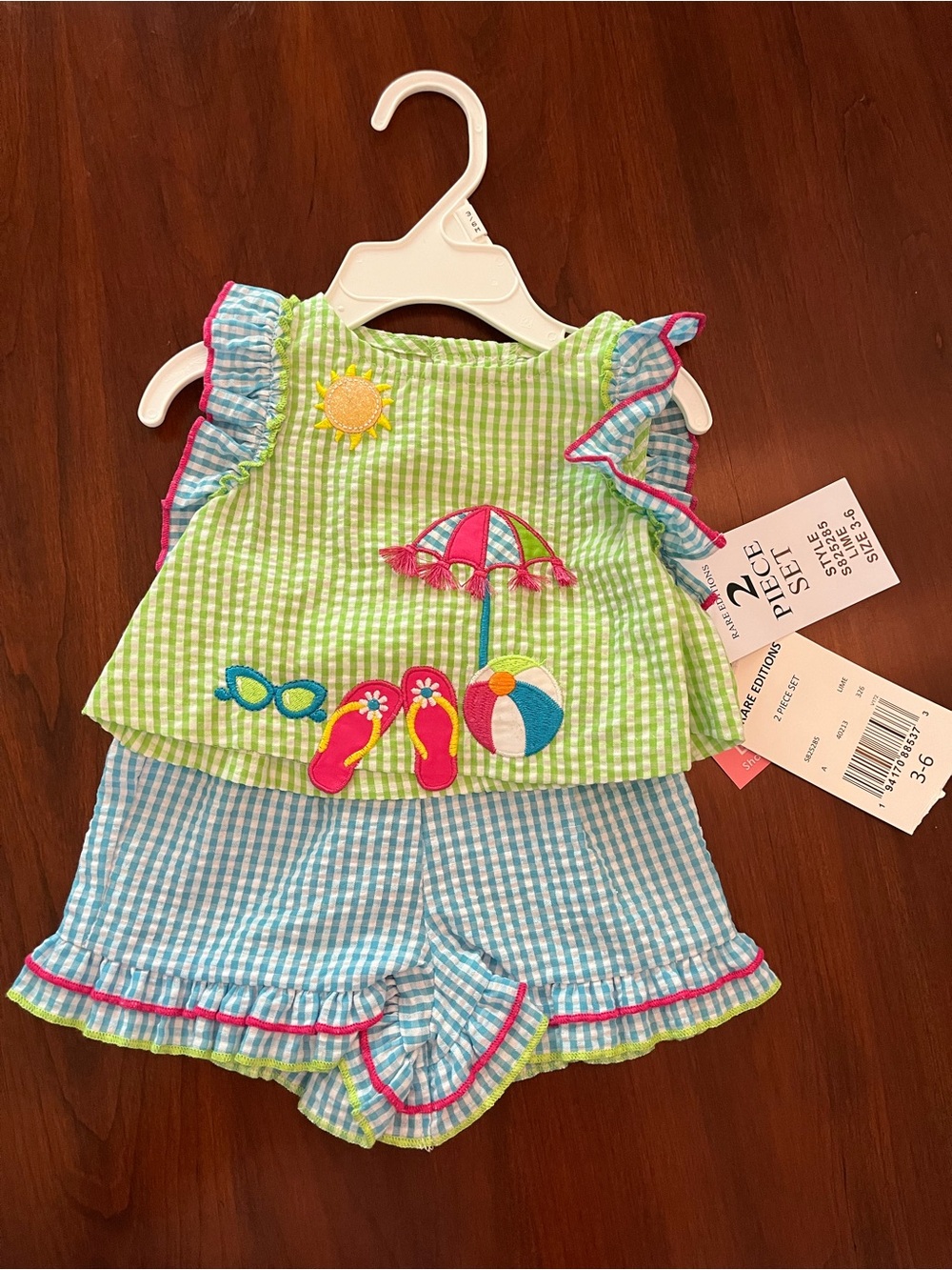Rare Editions Green & Blue Seersucker Beach Themed Two-Piece Set